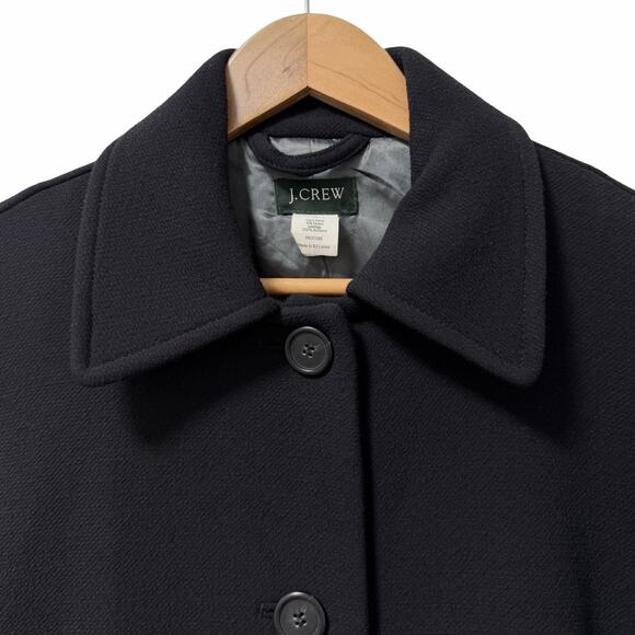 J Crew Womens Wool Blend Button Long Coat Size 4 Black Heavy Winter Peacoat - Picture 4 of 11